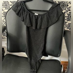 Sparkly Ruffle Neck Bodysuit